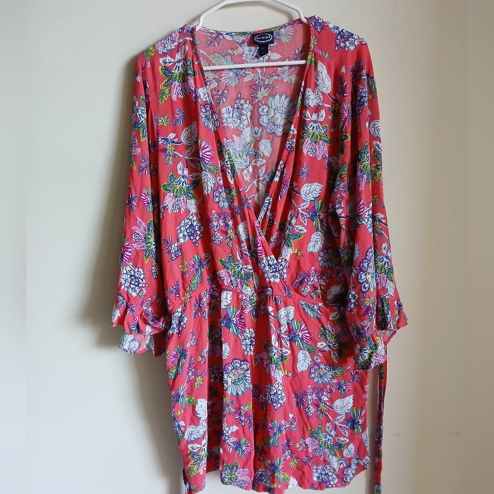 Women’s Scoop Romper Pink Floral Tie Belt Size XXXL